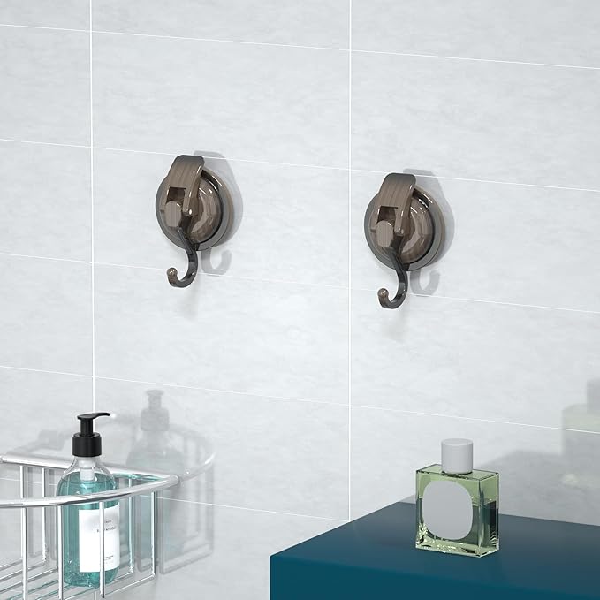 Heavy Duty Vacuum Suction Cup Hooks, Red Bronze Plated Polished Super Suction for Kitchen Bathroom, 6 Pack