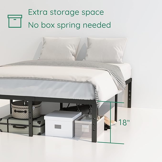 18 Inch King Bed Frame Heavy Duty Metal Platform No Box Spring Needed, Maximum Storage, Easy Assembly, No Noise, Black