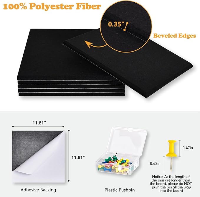 Large Cork Board Tiles for Wall with Push Pins, 36"x24" Bulletin Board Sets, Self-Adhesive Pin Board | Magrowill 6 Packs Felt Panels for Office Home Classroom Dorm