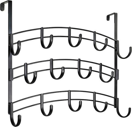 LYNK Professional® Home™ Over Door Hooks Rack - 14 Hook Over Door Hanger - Over Door Towel Rack - Hanging Towels or Clothes - Bathroom, Bedroom or Laundry Room - Lifetime Ltd. Warranty - Black