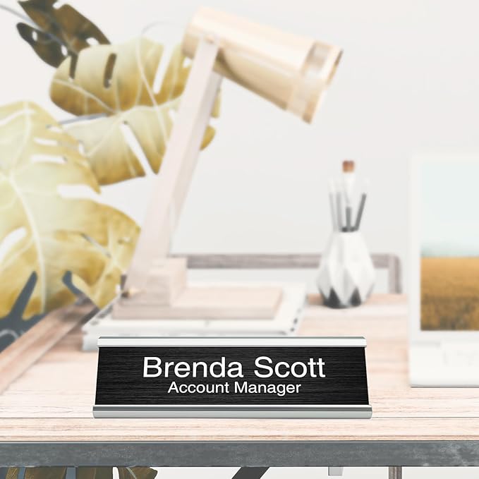 10 Pack 2" x 8" Aluminum Desk Name Plate Holder, Office Name Plate Holder for Desks, Desk Sign Holder for Office Conference, Meeting Room or Other Business Event (Silver)