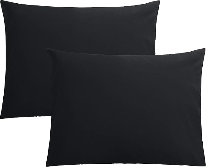 FLXXIE Microfiber Pillow Cases Standard Size, Soft Pillowcases with Envelope Closure, Wrinkle, Stain Resistant Pillow Covers, 20x26, Black