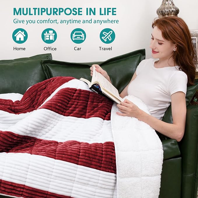 Sherpa Weighted Blanket for Adults 15lbs, 48"x72", Twin Full Size Fuzzy Heavy Throw Blanket for 120-160lbs, Microfiber Soft Thick Big Blankets Weighted Comforter Breathable Gift for Sleeping, Red