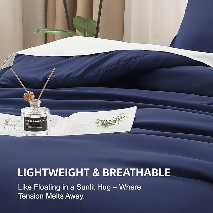 Litanika Comforter Set, Lightweight Solid Bedding Comforter Set, Fluffy Down Alternative Bed Set, Indigo, Oversized Queen
