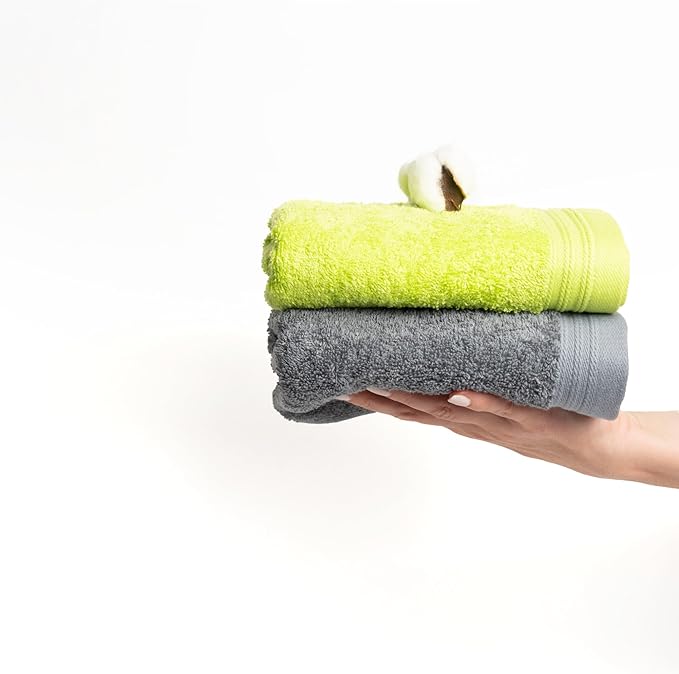 Premium 8 Pieces Towel Set Including 2 Bath Towels 30" x 56", 2 Hand Towels 18" x 30" and 4 Washcloths 13" x 13" - Color: Dark Grey & Green | Pure Cotton |Machine Washable high Absorbency