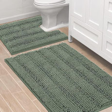 H.VERSAILTEX Bathroom Rugs Bath Rug Set 2 Piece Bathroom Contour Rug Toilet Mat Non Slip Contour Bath Rug Ultra Thick Water Absorbent Striped Bath Mats Washable(36