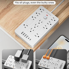 Surge Protector Power Strip - 11 Outlets(1850W/15A) with 6 USB Ports(2 USB C), 10FT Flat Plug Extension Cord, Wall Mount, White, ETL Listed for Home, Dorm Room