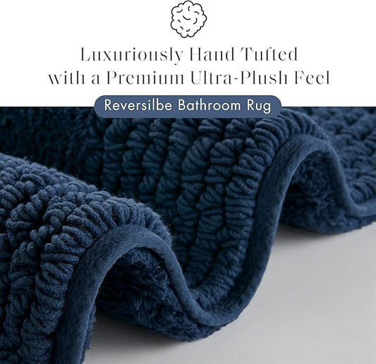 Madison Park Splendor Reversible 100% Cotton Tufted Bathroom Rug-3000 GSM Hotel Quality Luxurious Plush Medium Pile Bath Mat Absorbent, Quick Dry, Shower Room Décor, 24x44 Navy