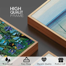 Extra Large Blue Floral Wall Art Framed Artwork for Living Room Bedroom Bathroom Blue Flowers Bloom Painting by The Seaside 24x36 Inches Set of 3