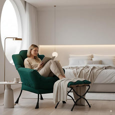 Cozy Lazy Chair and Ottoman, Large Contemporary Accent Lounge Chair Set, Leisure Upholstered Reading Armchair for Bedroom, Living Room, Dorm Rooms, Office