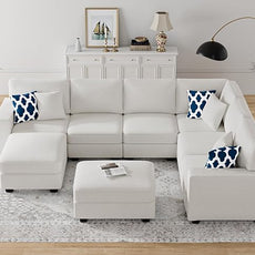 Legend Vansen Modular Sectional Sofa U Shaped Couch with Ottoman Modern Reversible Corner Sectional Couch for Living Room (Cream, U Shaped Sofa-3)
