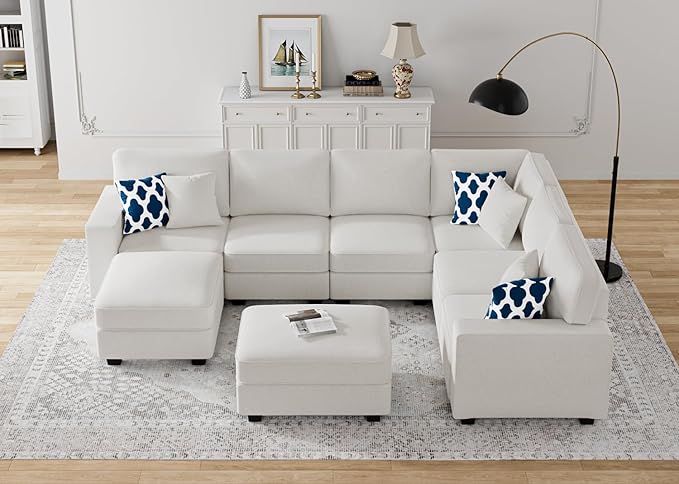 Legend Vansen Modular Sectional Sofa U Shaped Couch with Ottoman Modern Reversible Corner Sectional Couch for Living Room (Cream, U Shaped Sofa-3)