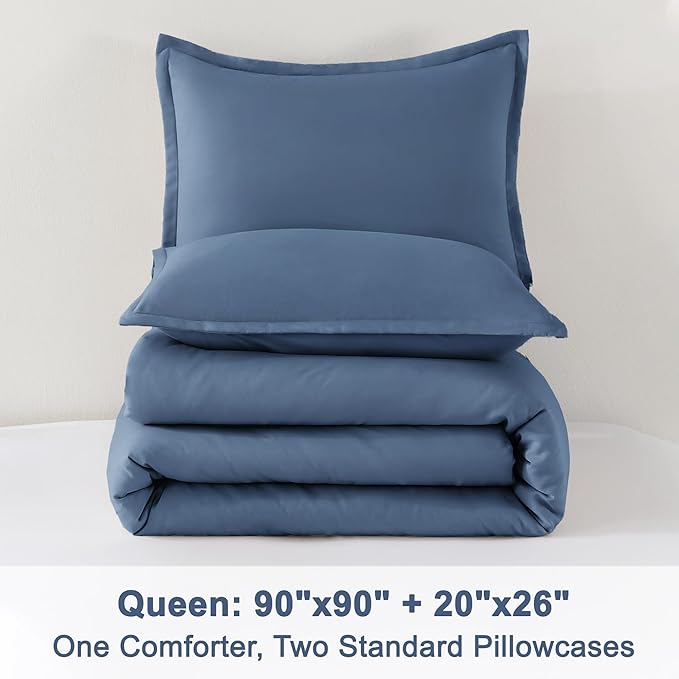 Litanika Comforter Set, Lightweight Solid Bedding Comforter Set, Fluffy Down Alternative Bed Set, Haze Blue, Queen
