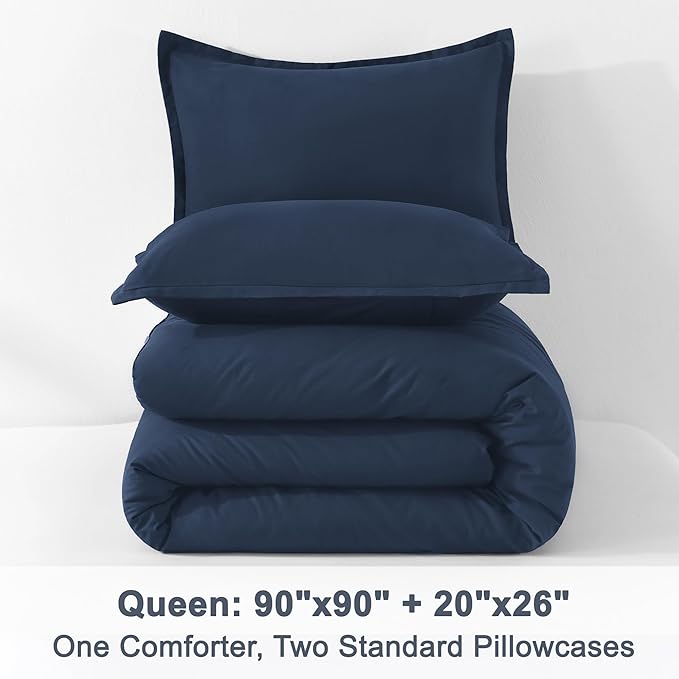 Litanika Comforter Set, Lightweight Solid Bedding Comforter Set, Fluffy Down Alternative Bed Set, Navy Blue, Queen