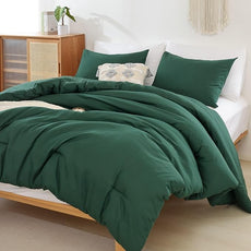 ROSGONIA Queen Comforter Set Emerald Green, 3pcs (1 Boho Dark Forest Green Comforter & 2 Pillowcases), All Season Blanket Lightweight Bedspreads Quilt