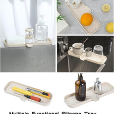 Silicone Bathroom Soap Dishes with Drain Spout-Bathroom and Kitchen Sink Organizer,Sponge Holder,Dish Soap Tray,Perfect for Dispenser,Scrubber,Bottle,Cup on Sink or Counter-Tapioca 12