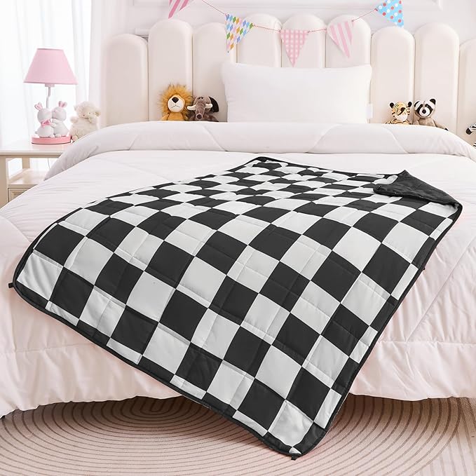 yescool Black Checkered Weighted Blanket 3 Pounds Plaid Weighted Throw Blanket, Heavy Blanket for Sleeping, Tartan Bed Blanket Gift for 20-40lbs, 36"x48"