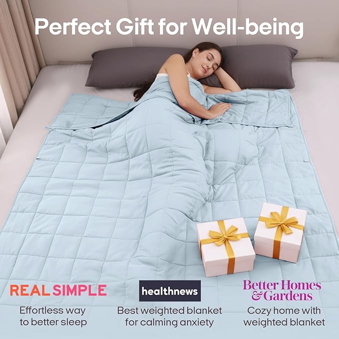 ZonLi Weighted Blanket for Adults (48"x72", 12lbs, Cambridge Blue) Twin Size High Breathability Cooling Heavy Blanket, Soft Material with Premium Glass Beads, All-Season, Easy Care