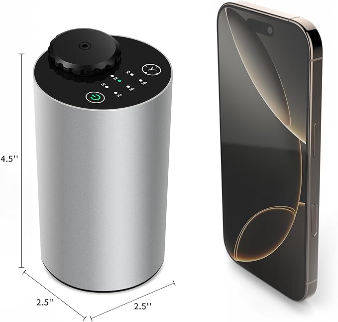 Waterless Essential Oil Diffuser Battery Operated Cordless Aromatherapy Diffuser with Timing & 3 Mist Levels car Diffuser，Silver Aluminum Alloy