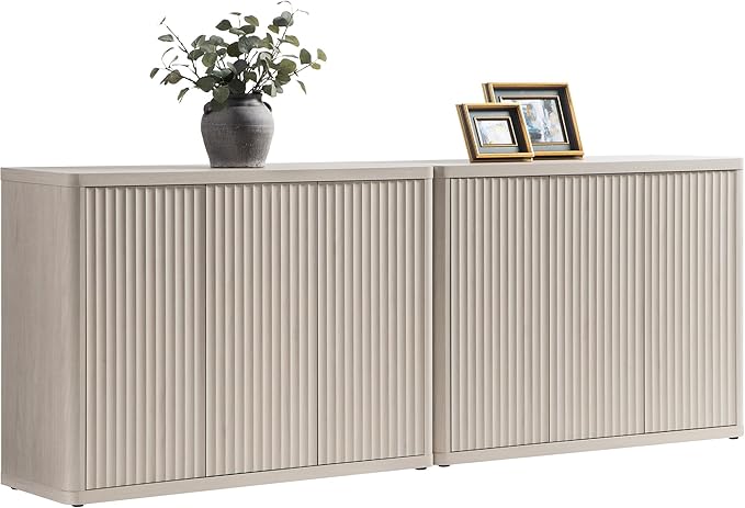 SICOTAS Buffet Cabinet with Storage Accent Sideboard with 6 Doors Modern 93.2" Credenza Fluted Buffet Table Media Console Cabinet Entryway Cabinets for Living Room Kitchen Dining Room Hallway