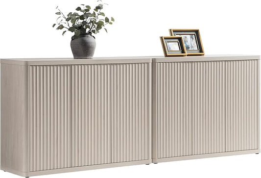 SICOTAS Buffet Cabinet with Storage Accent Sideboard with 6 Doors Modern 93.2" Credenza Fluted Buffet Table Media Console Cabinet Entryway Cabinets for Living Room Kitchen Dining Room Hallway