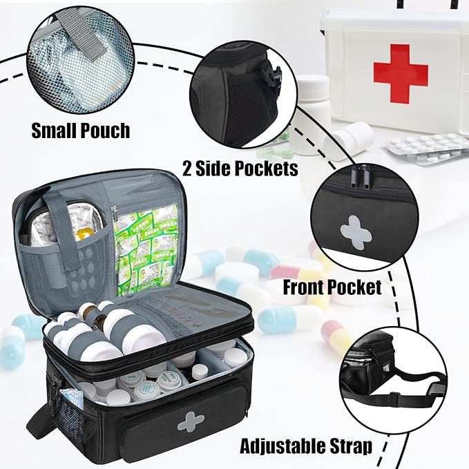 Medicine Storage Bag, Medical Bag Pill Bottle Organizer for Emergency, Medicine Box Empty with Small Portable Pouch, First Aid Box for Travel and Home Storage