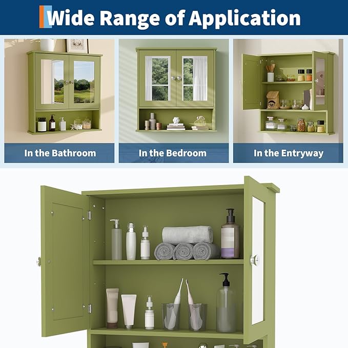 22.2 Inch Mirrored Medicine Cabinet for Bathroom, Over Toilet Wall-Mounted Storage Cabinet with Adjustable Shelf, Waterproof MDF Cabinet for Bathroom Organization