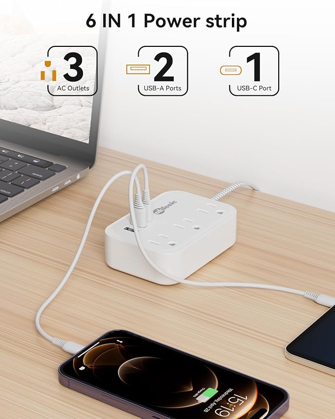 Flat Plug Power Strip with USB Ports, Flat Extension Cord 10 FT with 3 AC Outlets 3 USB Ports, Long Extension Cord Outlet Extender with No Surge Protector for Cruise Ship, Dorm Room Travel Essentials