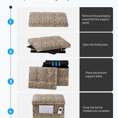 Storage Ottoman Foot Rest Stool, Small Velvet Storage Ottomans Bench, Folding Footstool with Side Pockets, Foot Rest Under Desk for Living Room Bedroom, 17x13x13 in, Leopard Print