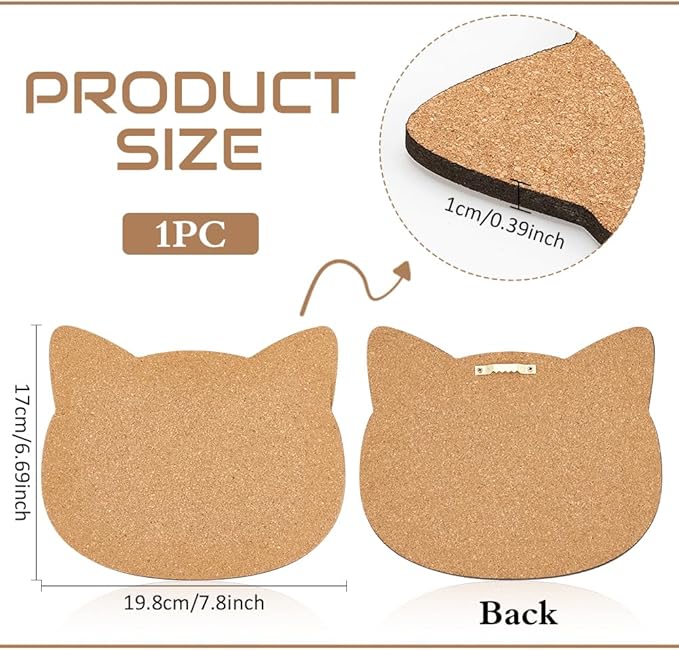 BENECREAT Pin Board Cat Cork Board, 0.4inch Thick Bulletin Display Board Wall Mounted Cork Board for Brooch Pin Storage, Office Home Festival Valentine's Decor, 7.8x6.7inch
