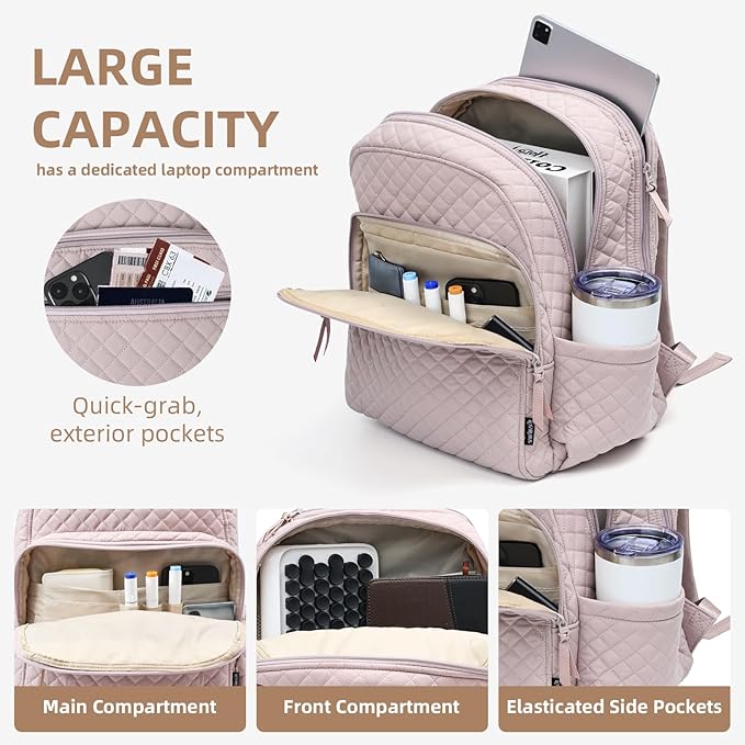 Backpack for Women,College Backpack,Quilted Casual Daypack,Waterproof Bookbag for 17Inch Laptop