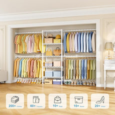 Ulif M2 Wall Mounted Closet System, Clothes Rack Mounted onto the Wall with 4 Expandable Hanger Rods and 5 Metal Shelves, Clothing Organizer Storage in (70.8-102.3)