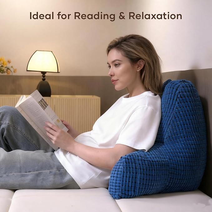 NOONTIDE Reading Pillow with Top Handle,Uniquely Designed Soft Fabric, Ergonomic Back Support for Bed,Cover Washable Sit up Pillow,Watching TV/Gaming/Relaxing(Blue)
