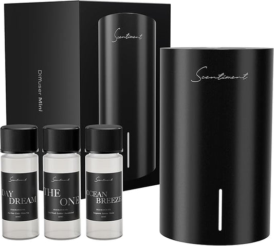 Scentiment Mini V2 LE Diffuser Discovery Kit Limited Edition – Smart Portable Cold-Air Diffuser with Wi-Fi & Touch Controls, Long Battery Life – Includes 3 Luxury Oils (20ml) - Black