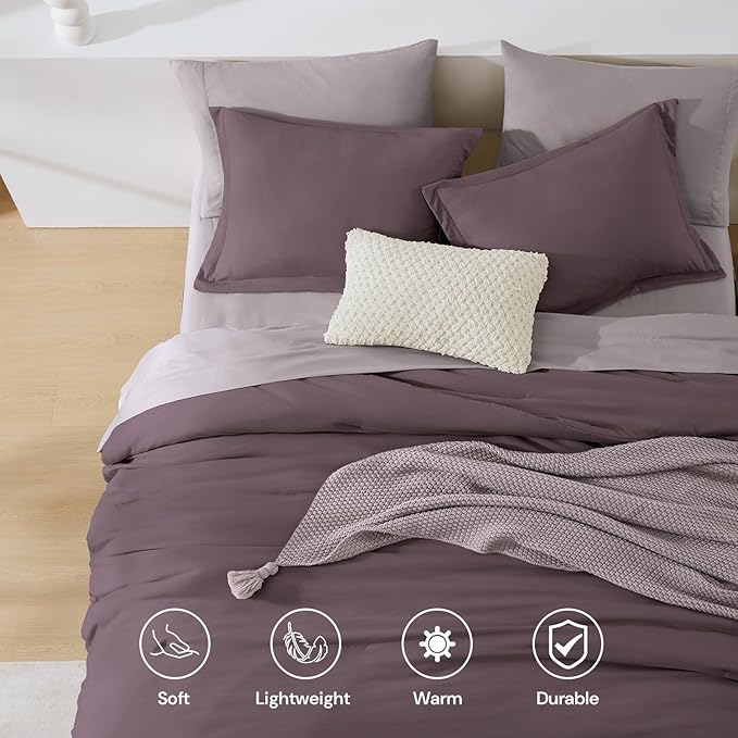 WRENSONGE Queen Comforter Set - 7 Pieces Artic Plum Soft Bed in a Bag Queen with Fitted Sheet, Flat Sheet, 2 Pillow Shams, and 2 Pillowcases- Warm Bedding Sets for All Season