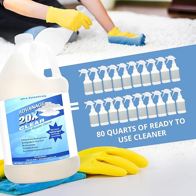 Advanage 20X All Purpose Cleaner Concentrate - The Wonder Cleaner Unscented for All Surfaces Around Bathroom, Kitchen, Oil and Grease | Multi Purpose Cleaner for Household Cleaning Solution, 128 Fl Oz