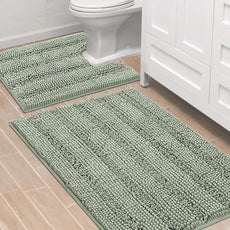 H.VERSAILTEX Bathroom Rugs Bath Rug Set 2 Piece Bathroom Contour Rug Toilet Mat Sets Non Slip Contour Bath Rug Ultra Thick Water Absorbent Striped Bath Mats Washable(36