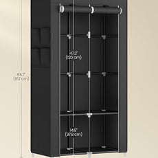 SONGMICS Portable Closet, Wardrobe Closet Organizer with Cover, 2 Hanging Rods and Shelves, 4 Side Pockets, 33.9 x 17.7 x 65.7 Inches, Large Capacity for Bedroom, Living Room, Ink Black URYG091B01