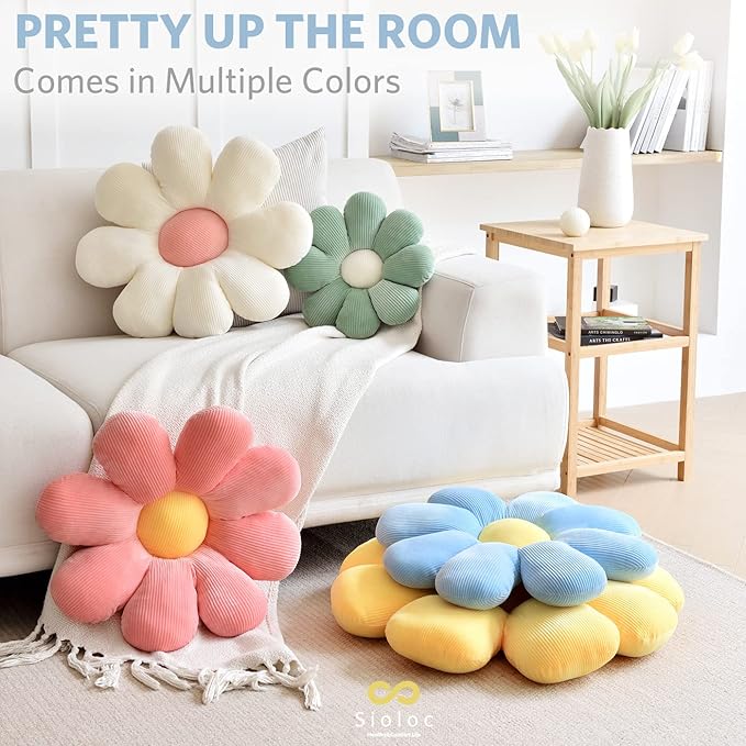 Sioloc Flower Shaped Throw Pillow - Butt Cushion & Seating Cushion, Cute Room Decor & Plush Pillow for Bedroom, Sofa, Chair (Blue, 29.5" )