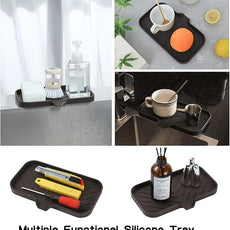 Silicone Bathroom Soap Dishes with Drain Spout-Bathroom and Kitchen Sink Organizer,Sponge Holder,Dish Soap Tray,Perfect for Dispenser,Scrubber,Bottle,Cup on Sink or Counter-Coffee 9.6