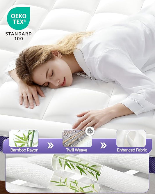 Dual Layer 4 Inch Memory Foam Mattress Topper Twin - 2 Inch Gel Memory Foam and 2 Inch Pillow Top Mattress Pad, 7-Zone Egg Crate Full Size Mattress Topper