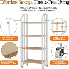 No Assembly Double-Sided Folding Bookshelf for Living Room, 4 Tier Collapsible Book Shelf for Home Office, Portable Bookcase Storage Organizer