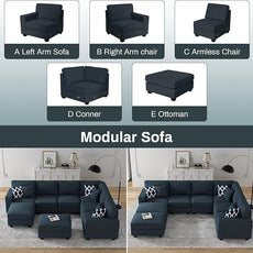Legend Vansen Modular Sectional Sofa U Shaped Couch with Ottoman Modern Reversible Corner Sectional Couch for Living Room (Charcoal, U Shaped Sofa-3)
