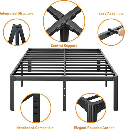 Askeld King Size Bed Frame, 14 Inch High Metal Platform Bed with Round Corner Leg, No Box Spring Needed, Heavy Duty Noise-Free Bed Base, Easy Assembly, Black