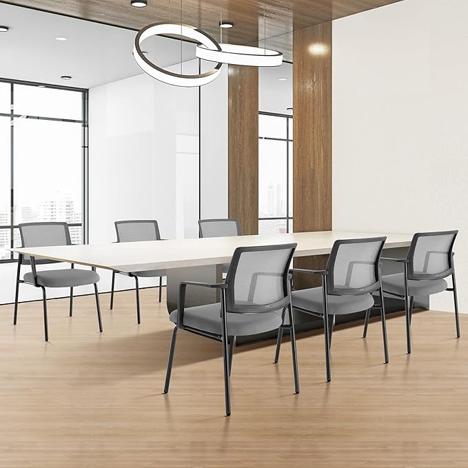 Sweetcrispy Stacking Home Office Chairs for 2 Pack - Upholstered Fabric Stack Foldable Chairs, Comfy Mesh Back, Sturdy Metal, Easy to Use and Store, Outdoor and Indoor, Party, Grey