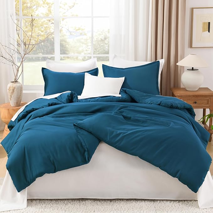 Litanika Comforter Set, Lightweight Solid Bedding Comforter Set, Fluffy Down Alternative Bed Set, Teal, Super King
