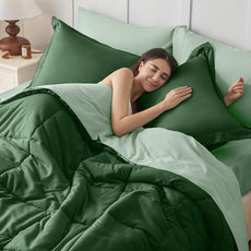 JOLLYVOGUE Twin XL Comforter Set, Ultra-Soft Bed in a Bag Twin XL Size 5 Pieces, Oeko-TEX Certified Bedding Set with Down Alternative Comforter, Sheets, Pillowcases & Shams, Dark Green & Light Green