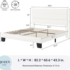 Allewie Queen Size Platform Bed Frame with Velvet Upholstered Headboard and Wooden Slats Support, Fully Mattress Foundation/No Box Spring Needed/Easy Assembly, White