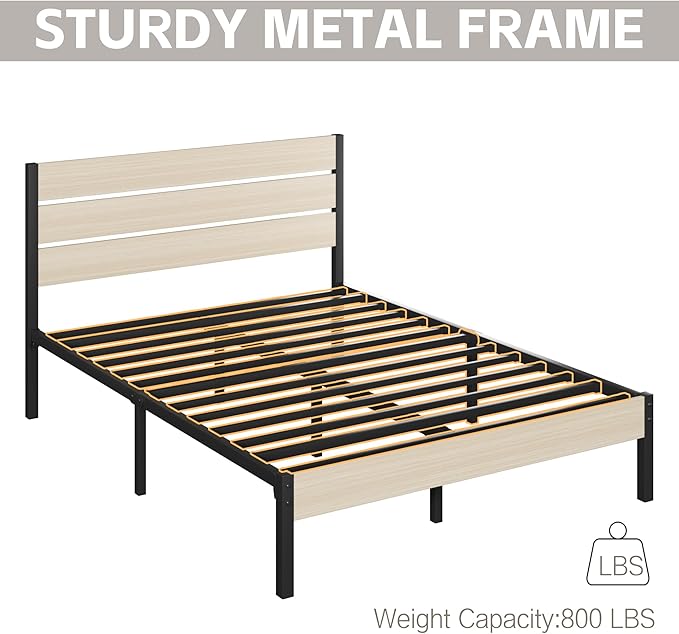 Queen Bed Frame with Headboard and Footboard, with Under Bed Storage, All-Metal Support System, No Box Spring Needed, Easy Assembly, Beige
