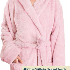 PAVILIA Women Hooded Plush Soft Robe | Fluffy Warm Fleece Sherpa Shaggy Bathrobe